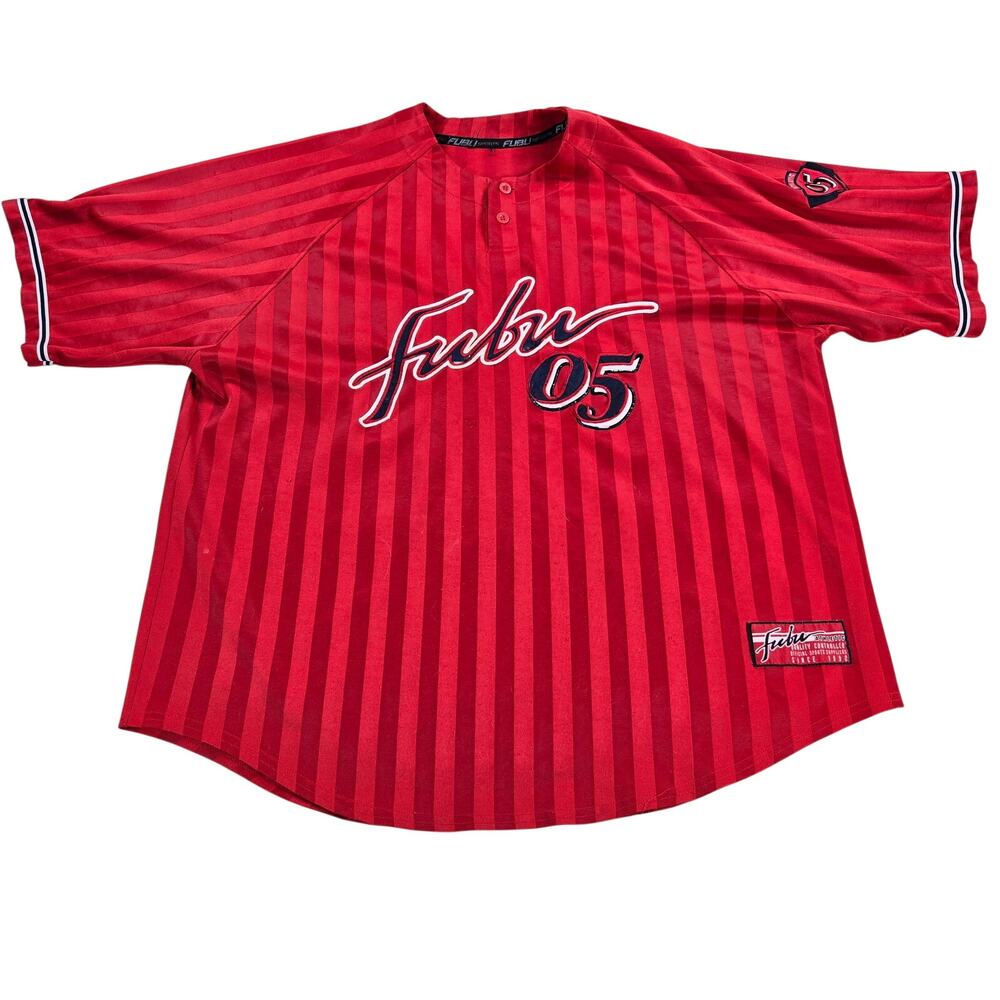 Vintage Y2K FUBU Red Pinstripe 05 Oversized Baseball‎ Jersey Men's Size XXL
